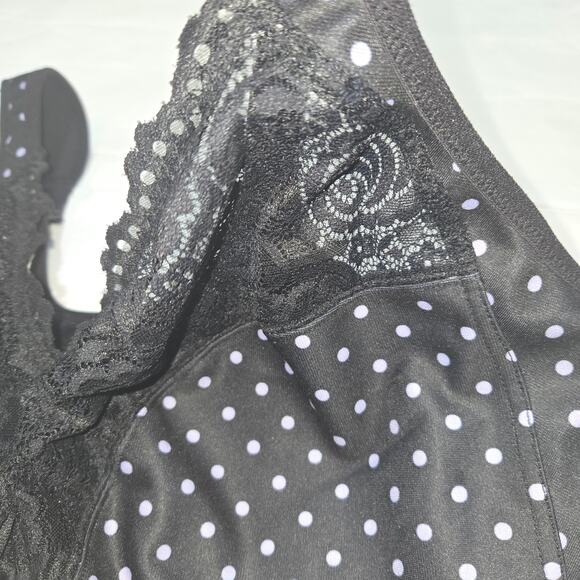Glamorise Front-Cloure Underwire Bra 44G Black Lace Polka Dot Full Coverage - Picture 6 of 10